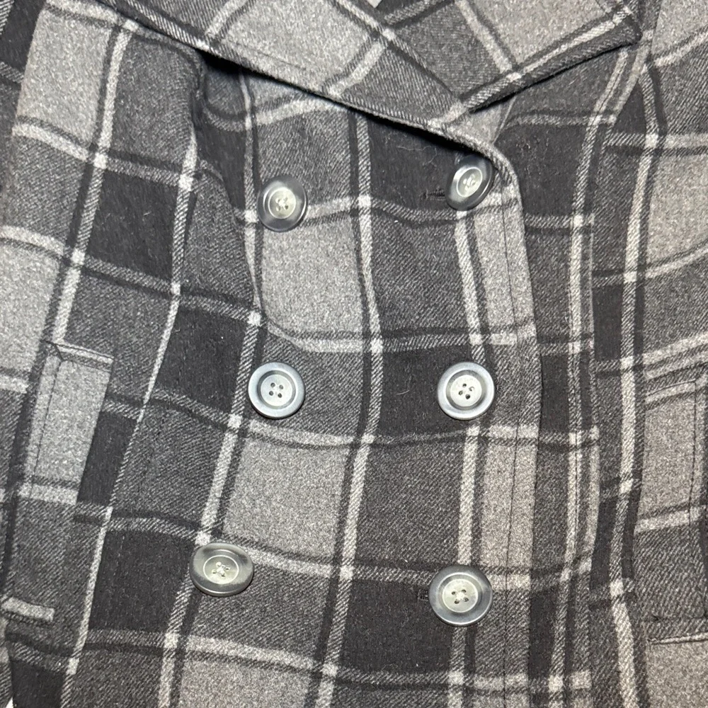 Old Navy Vintage Plaid Wool-Blend Women's Peacoat Medium Gray - Picture 6 of 9